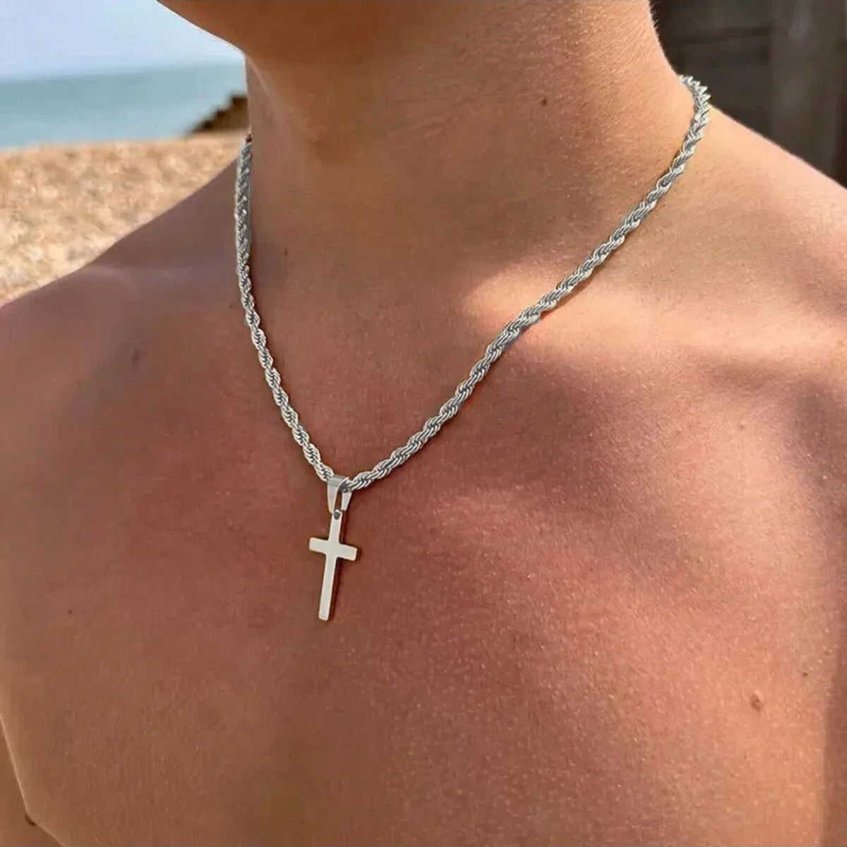 Stainless Steel Cross Pendant Necklace for Men Women